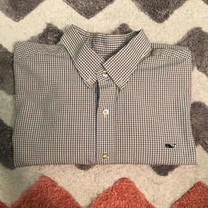Men’s blue & brown striped button-down shirt